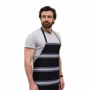 Apron Poly Cotton, with Bib Striped (Navy and White)