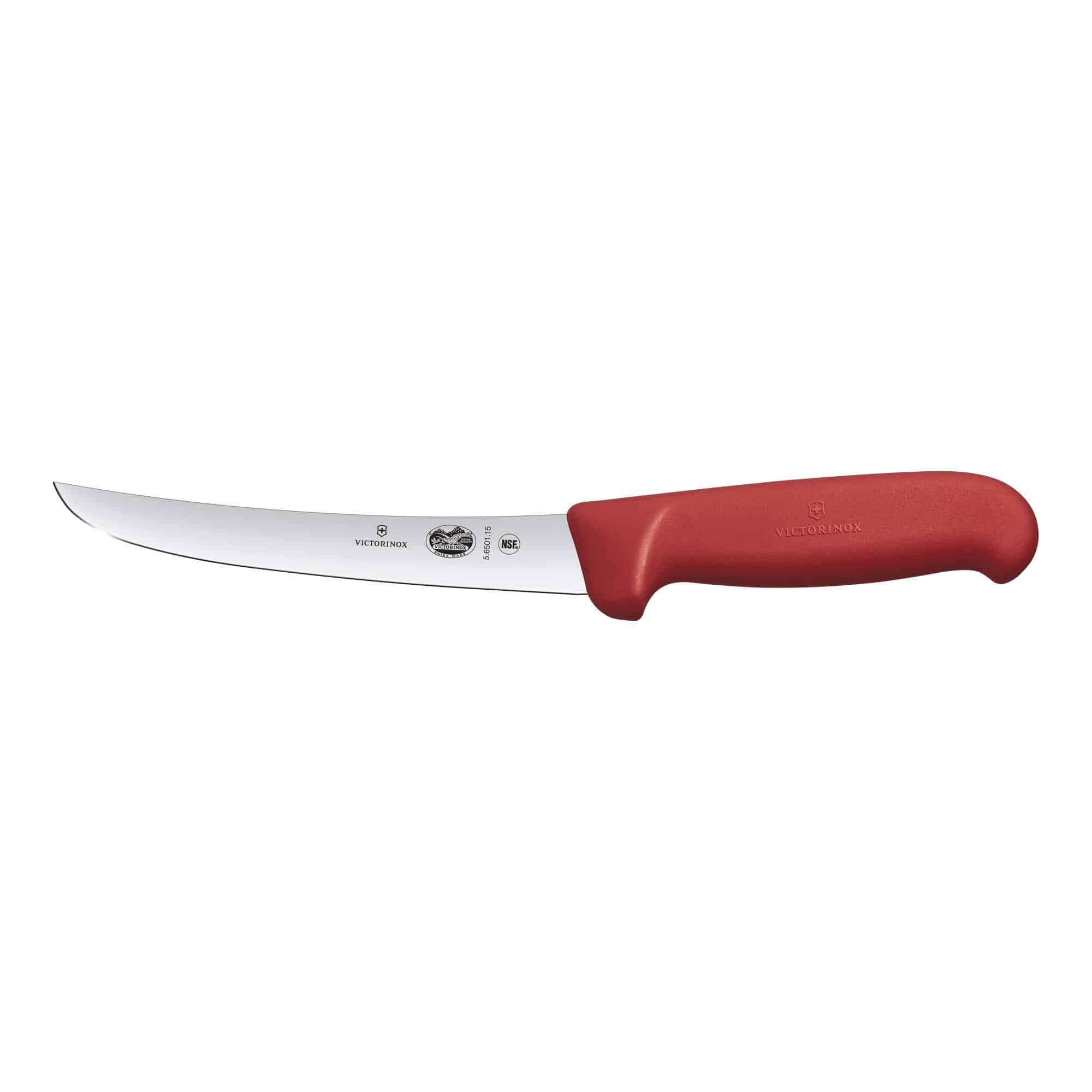 Victorinox Boning Knife, 15cm Curved and Wide Blade, with Red Handle