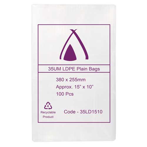 LDPE Bags 15×10″ 380x255mm 35UM (100 Bags)