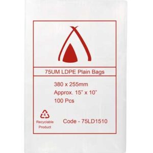 LDPE Bags 15×10″ 380x255mm 75UM (100 Bags)