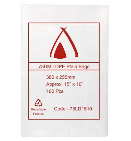 LDPE Bags 15×10″ 380x255mm 75UM (100 Bags)