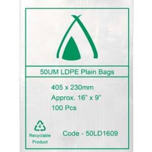 LDPE Bags 16×9″ 400x230mm 50UM (100 Bags)