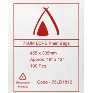 LDPE Bags 18×12″ 455x305mm 75UM (100 Bags)