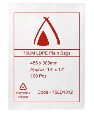 LDPE Bags 18×12″ 455x305mm 75UM (100 Bags)