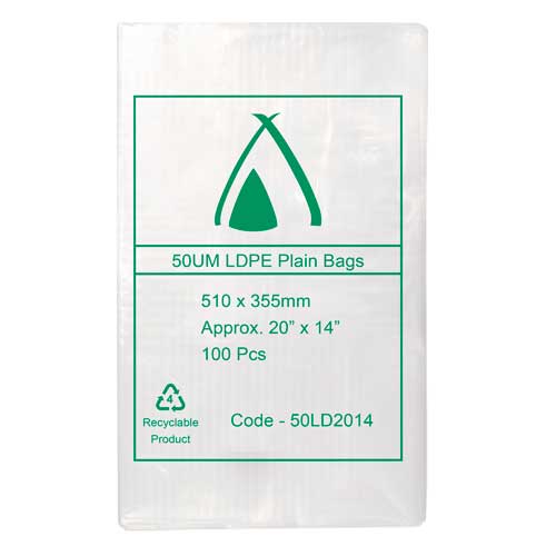 LDPE Bags 20×14″ 510x350mm 50UM (100 Bags)
