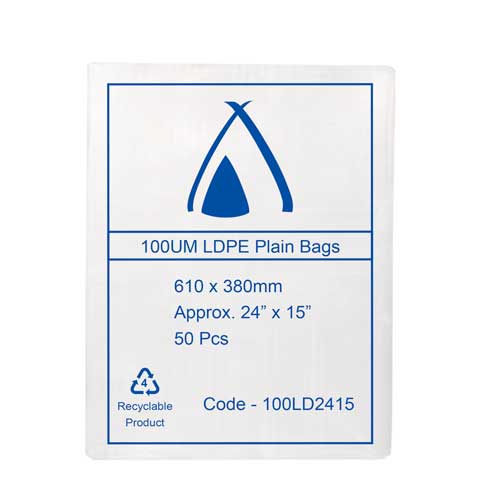 LDPE Bags 24×15″ 610x380mm 100UM (50 Bags)