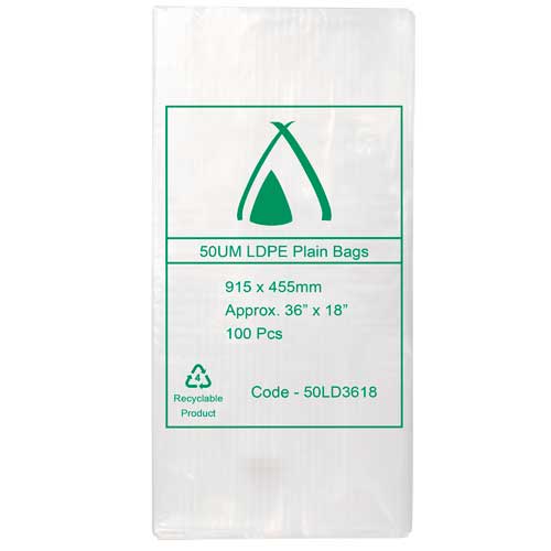 LDPE Bags 36×18″ 915x455mm 50UM (100 Bags)