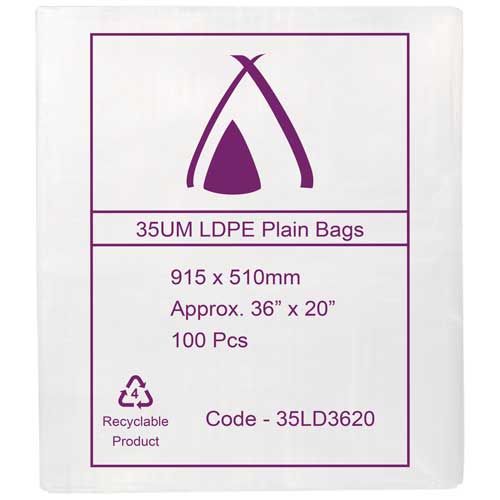 LDPE Bags 36×20″ 915x510mm 35UM (100 Bags)